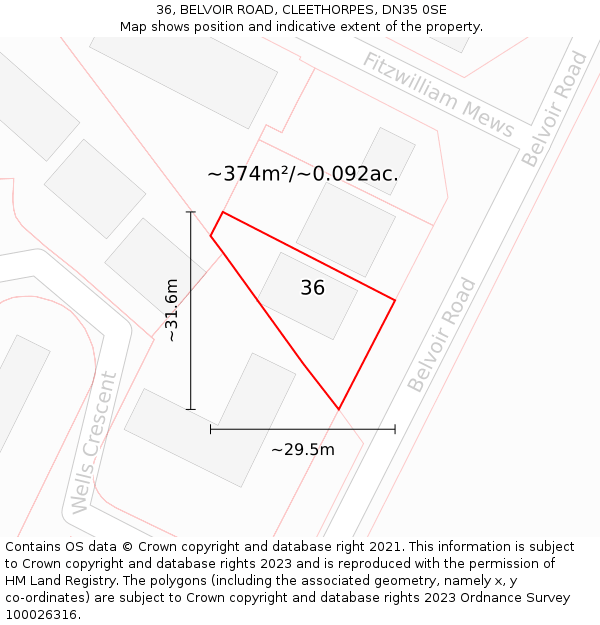 36, BELVOIR ROAD, CLEETHORPES, DN35 0SE: Plot and title map