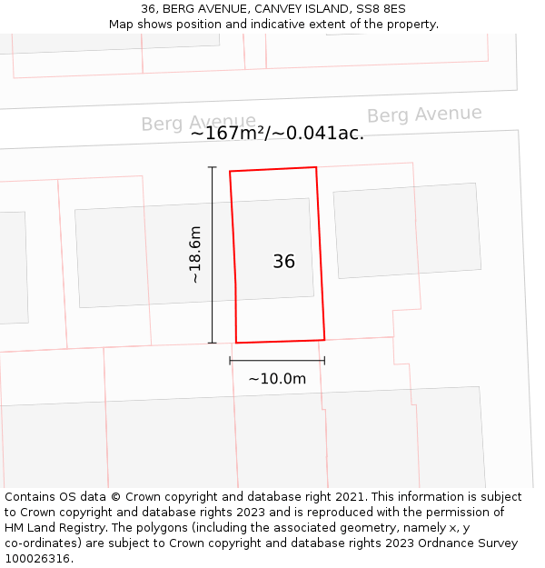 36, BERG AVENUE, CANVEY ISLAND, SS8 8ES: Plot and title map