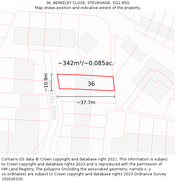 36, BERKELEY CLOSE, STEVENAGE, SG2 8SG: Plot and title map