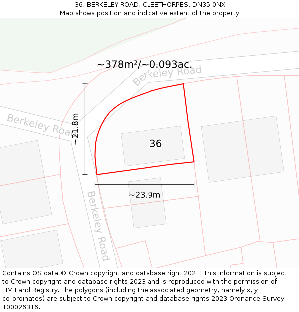 36, BERKELEY ROAD, CLEETHORPES, DN35 0NX: Plot and title map