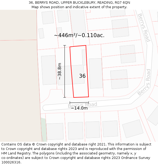 36, BERRYS ROAD, UPPER BUCKLEBURY, READING, RG7 6QN: Plot and title map