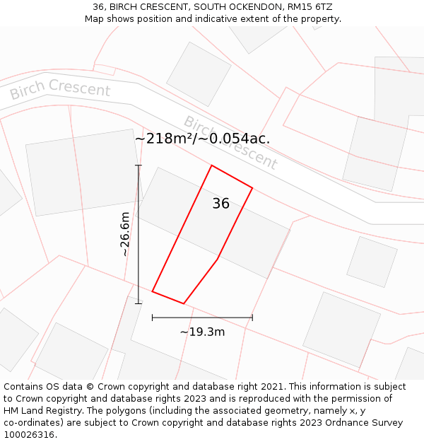 36, BIRCH CRESCENT, SOUTH OCKENDON, RM15 6TZ: Plot and title map