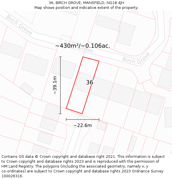 36, BIRCH GROVE, MANSFIELD, NG18 4JH: Plot and title map