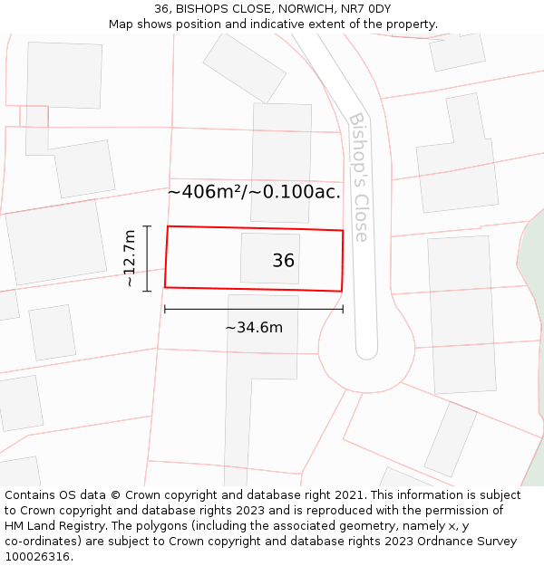 36, BISHOPS CLOSE, NORWICH, NR7 0DY: Plot and title map