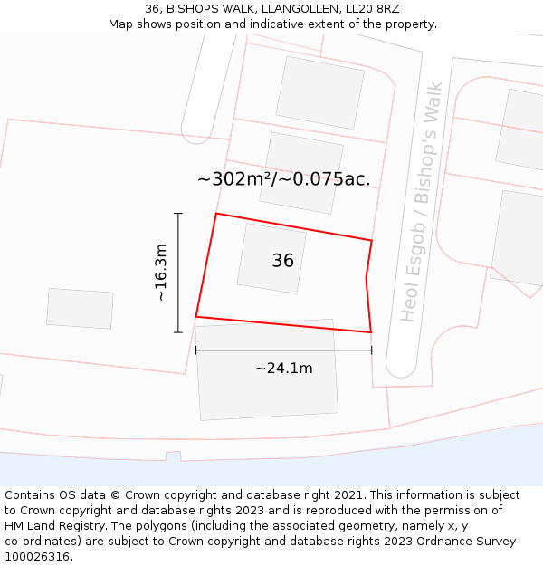 36, BISHOPS WALK, LLANGOLLEN, LL20 8RZ: Plot and title map