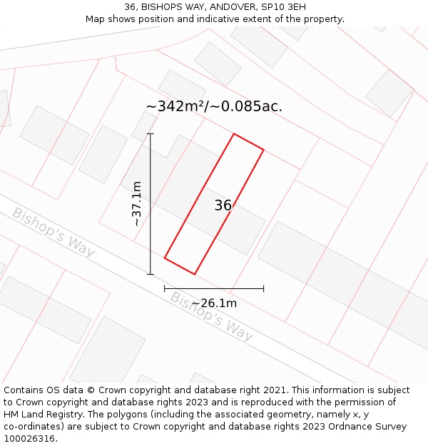 36, BISHOPS WAY, ANDOVER, SP10 3EH: Plot and title map