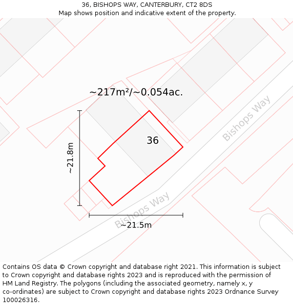 36, BISHOPS WAY, CANTERBURY, CT2 8DS: Plot and title map