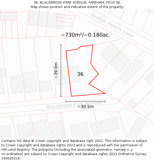 36, BLACKBROOK PARK AVENUE, FAREHAM, PO15 5JL: Plot and title map