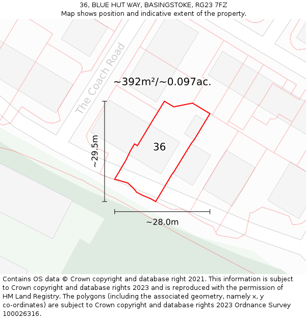 36, BLUE HUT WAY, BASINGSTOKE, RG23 7FZ: Plot and title map