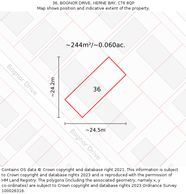 36, BOGNOR DRIVE, HERNE BAY, CT6 8QP: Plot and title map