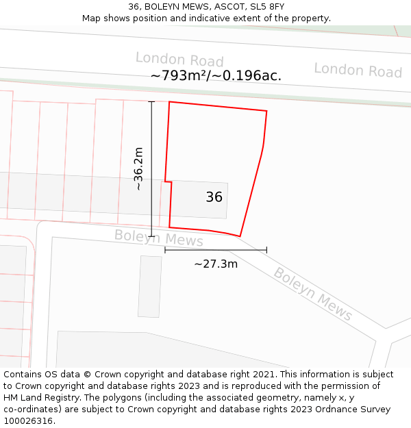 36, BOLEYN MEWS, ASCOT, SL5 8FY: Plot and title map