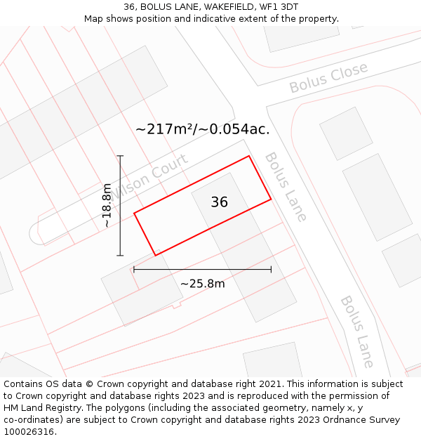 36, BOLUS LANE, WAKEFIELD, WF1 3DT: Plot and title map