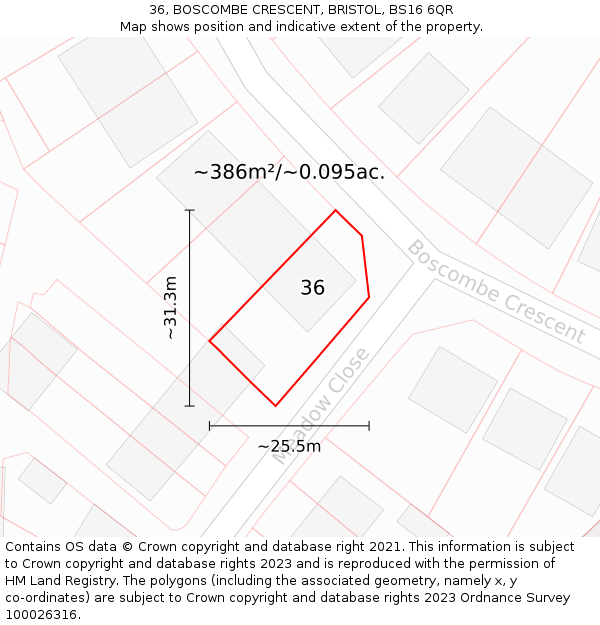 36, BOSCOMBE CRESCENT, BRISTOL, BS16 6QR: Plot and title map