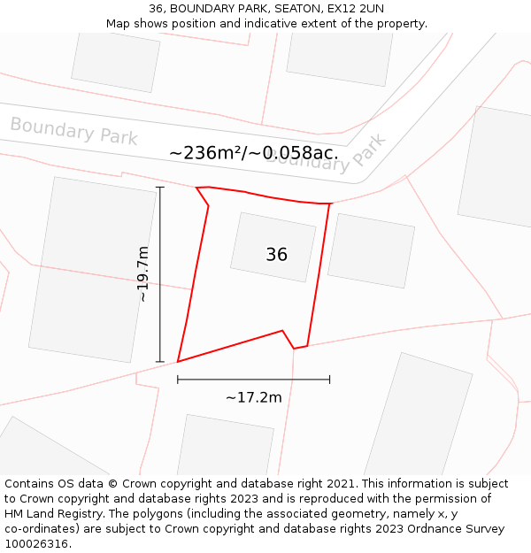 36, BOUNDARY PARK, SEATON, EX12 2UN: Plot and title map