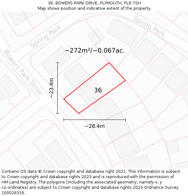 36, BOWERS PARK DRIVE, PLYMOUTH, PL6 7SH: Plot and title map