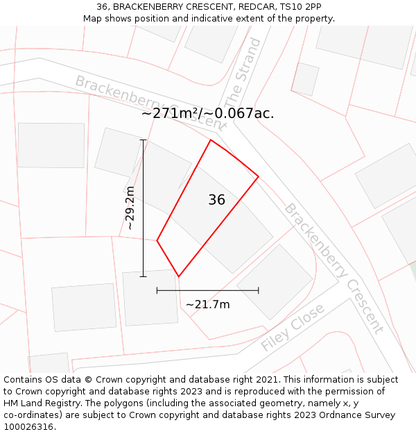 36, BRACKENBERRY CRESCENT, REDCAR, TS10 2PP: Plot and title map