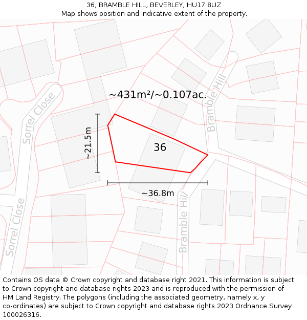 36, BRAMBLE HILL, BEVERLEY, HU17 8UZ: Plot and title map