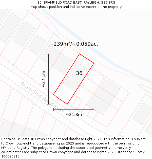 36, BRAMFIELD ROAD EAST, RAYLEIGH, SS6 8RG: Plot and title map