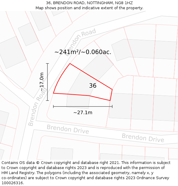 36, BRENDON ROAD, NOTTINGHAM, NG8 1HZ: Plot and title map