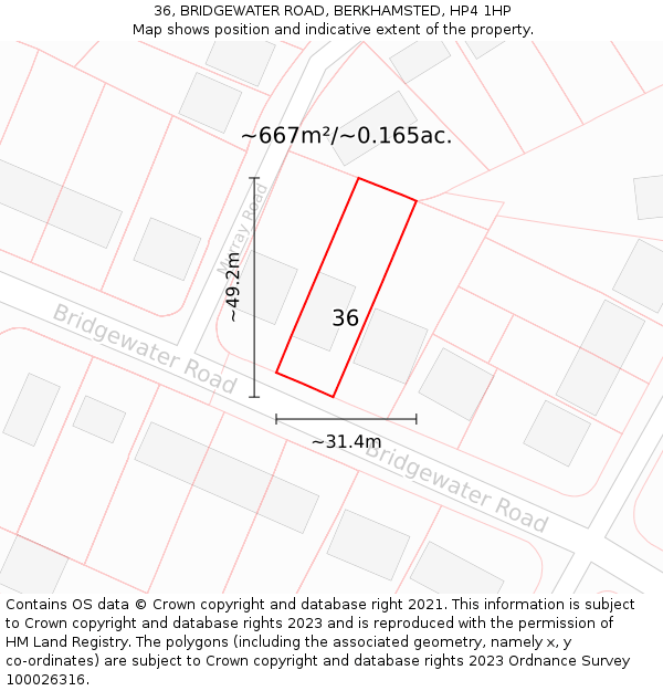 36, BRIDGEWATER ROAD, BERKHAMSTED, HP4 1HP: Plot and title map