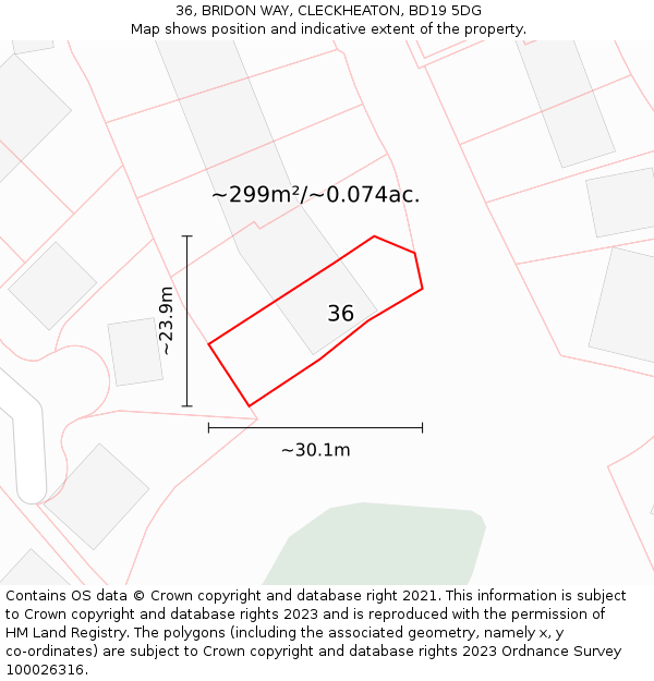 36, BRIDON WAY, CLECKHEATON, BD19 5DG: Plot and title map