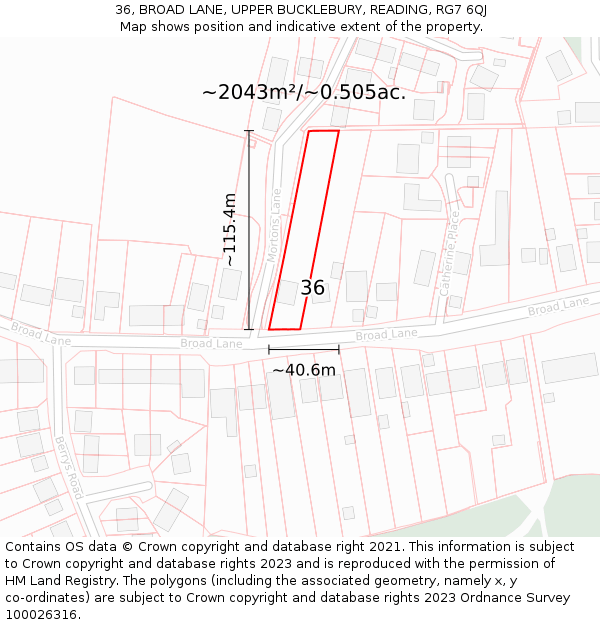 36, BROAD LANE, UPPER BUCKLEBURY, READING, RG7 6QJ: Plot and title map