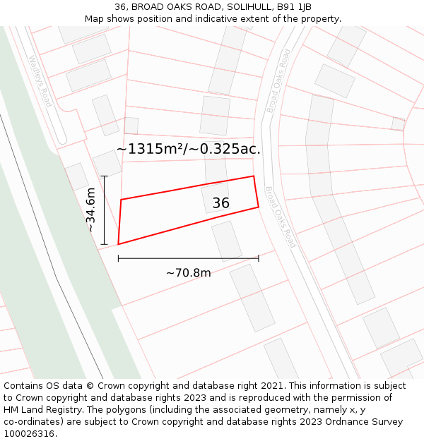 36, BROAD OAKS ROAD, SOLIHULL, B91 1JB: Plot and title map