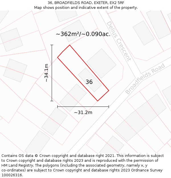 36, BROADFIELDS ROAD, EXETER, EX2 5RF: Plot and title map