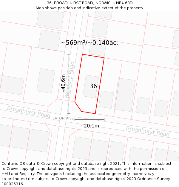 36, BROADHURST ROAD, NORWICH, NR4 6RD: Plot and title map