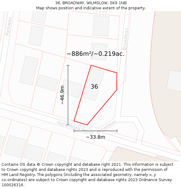 36, BROADWAY, WILMSLOW, SK9 1NB: Plot and title map