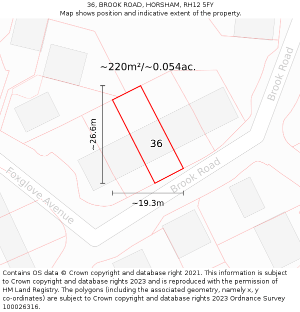 36, BROOK ROAD, HORSHAM, RH12 5FY: Plot and title map