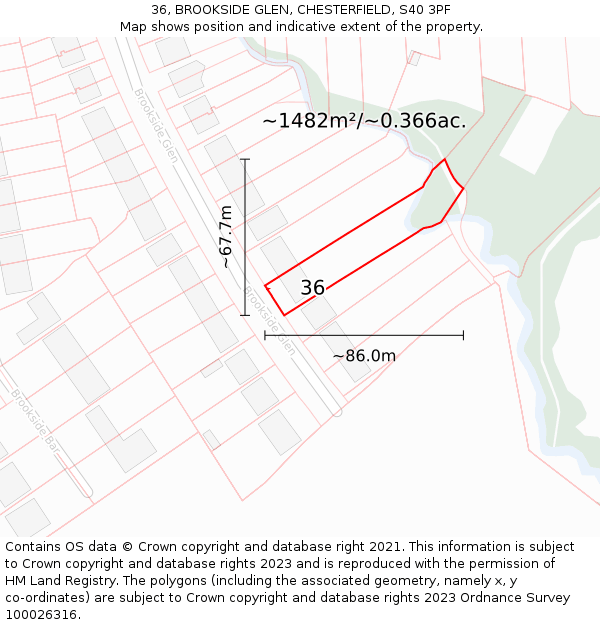 36, BROOKSIDE GLEN, CHESTERFIELD, S40 3PF: Plot and title map