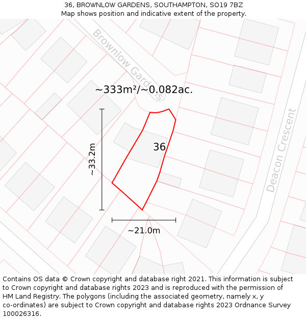 36, BROWNLOW GARDENS, SOUTHAMPTON, SO19 7BZ: Plot and title map