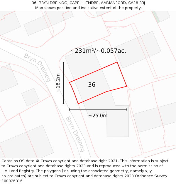 36, BRYN DREINOG, CAPEL HENDRE, AMMANFORD, SA18 3RJ: Plot and title map