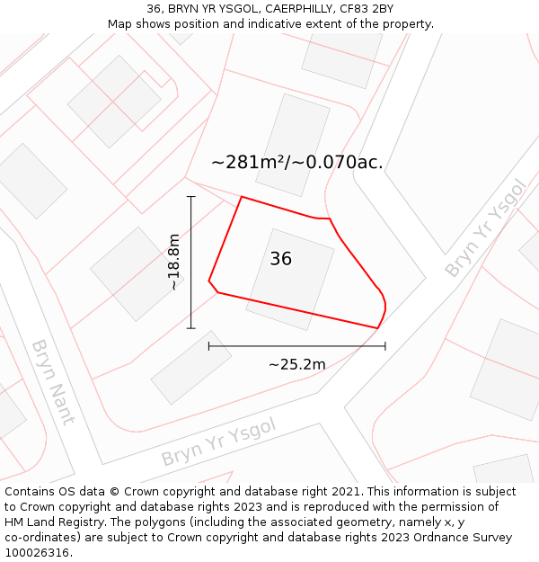 36, BRYN YR YSGOL, CAERPHILLY, CF83 2BY: Plot and title map