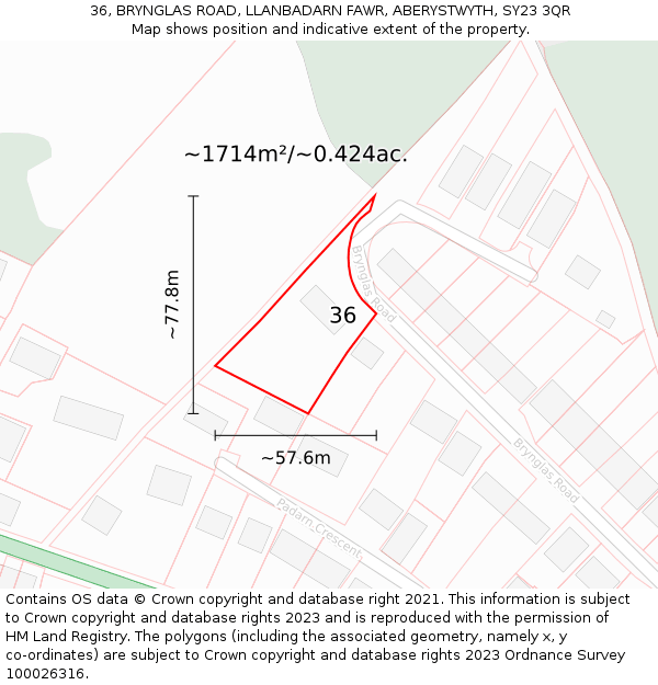 36, BRYNGLAS ROAD, LLANBADARN FAWR, ABERYSTWYTH, SY23 3QR: Plot and title map