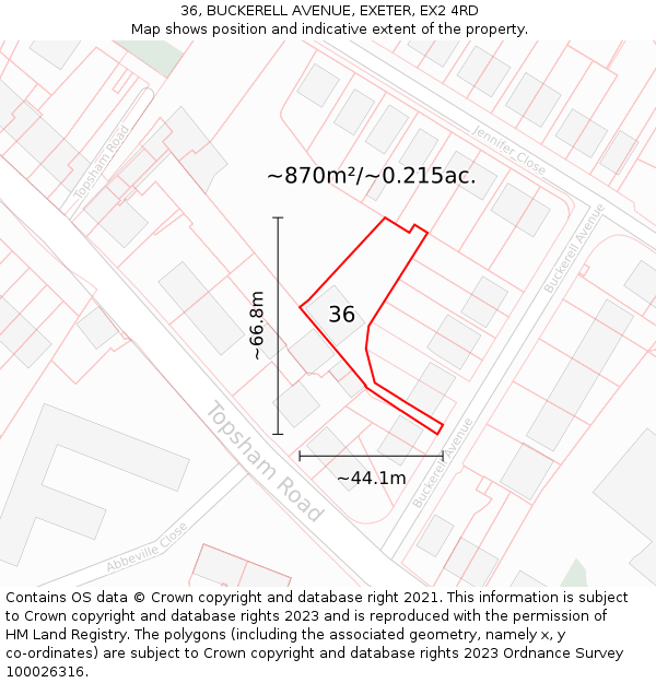 36, BUCKERELL AVENUE, EXETER, EX2 4RD: Plot and title map