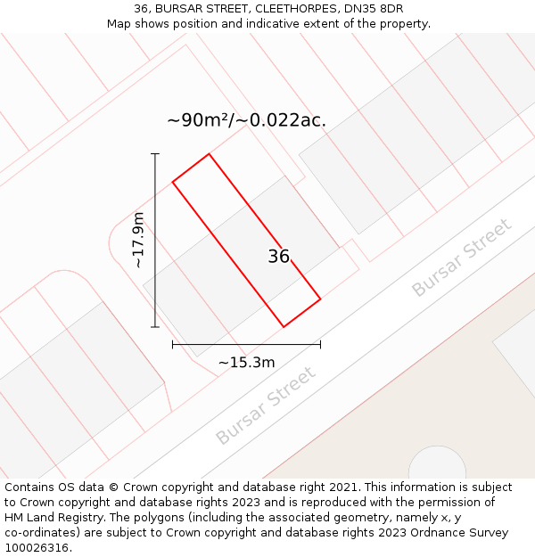 36, BURSAR STREET, CLEETHORPES, DN35 8DR: Plot and title map