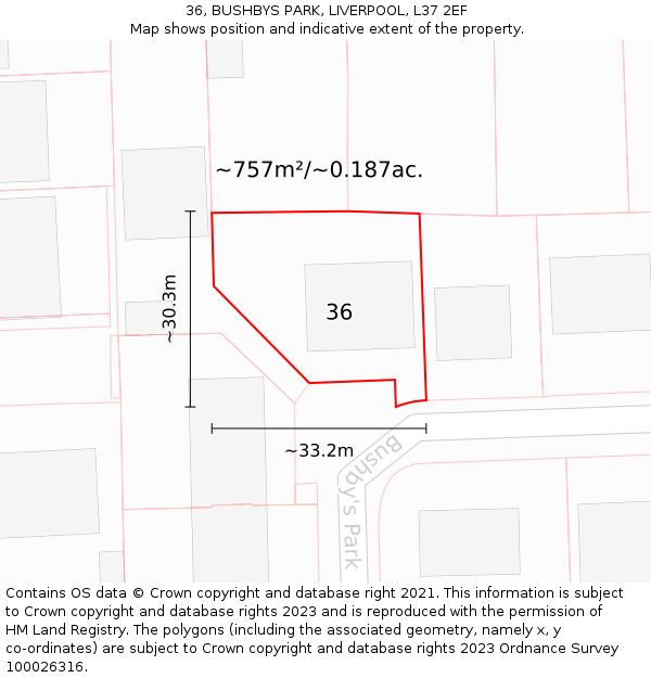 36, BUSHBYS PARK, LIVERPOOL, L37 2EF: Plot and title map