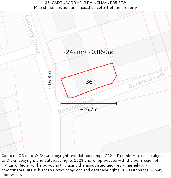 36, CADBURY DRIVE, BIRMINGHAM, B35 7EW: Plot and title map