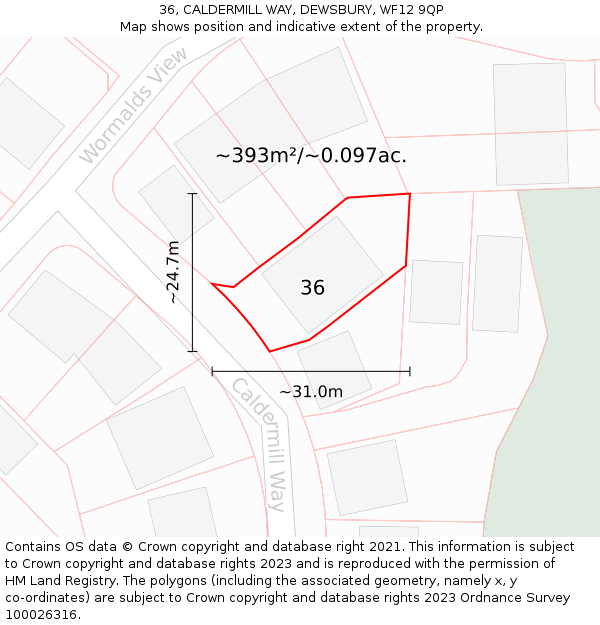 36, CALDERMILL WAY, DEWSBURY, WF12 9QP: Plot and title map