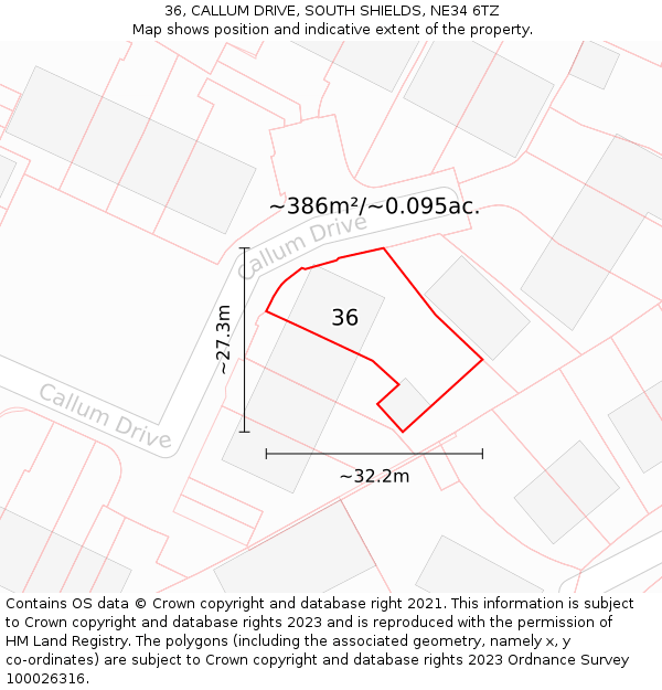 36, CALLUM DRIVE, SOUTH SHIELDS, NE34 6TZ: Plot and title map