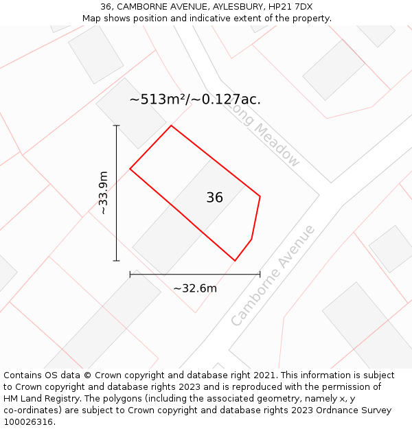 36, CAMBORNE AVENUE, AYLESBURY, HP21 7DX: Plot and title map