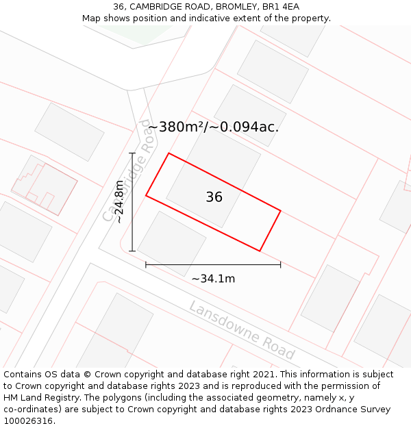 36, CAMBRIDGE ROAD, BROMLEY, BR1 4EA: Plot and title map