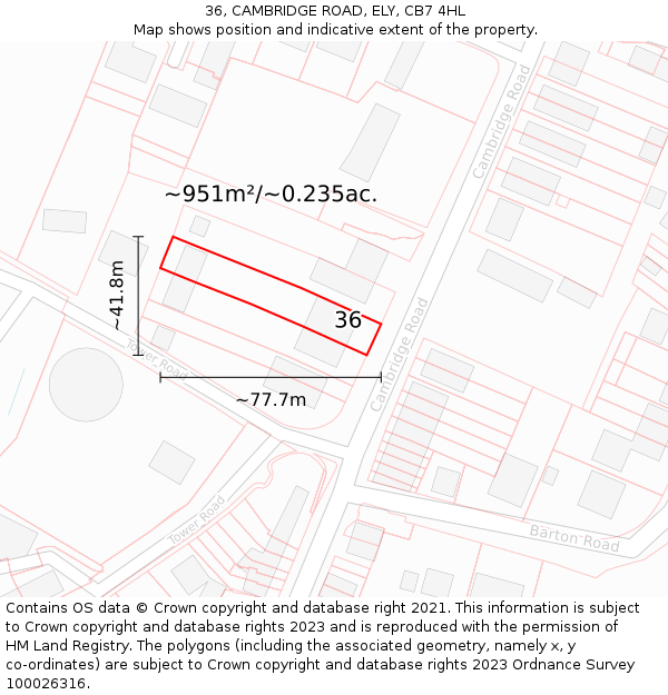 36, CAMBRIDGE ROAD, ELY, CB7 4HL: Plot and title map