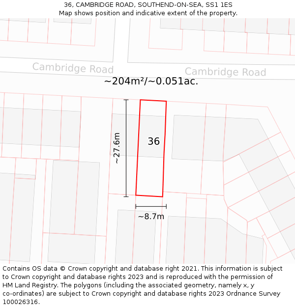 36, CAMBRIDGE ROAD, SOUTHEND-ON-SEA, SS1 1ES: Plot and title map