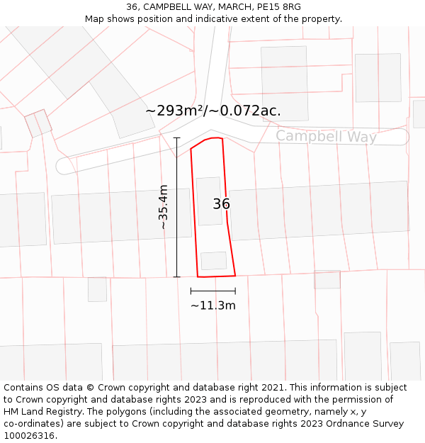 36, CAMPBELL WAY, MARCH, PE15 8RG: Plot and title map