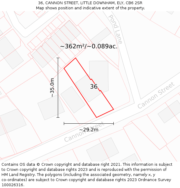 36, CANNON STREET, LITTLE DOWNHAM, ELY, CB6 2SR: Plot and title map