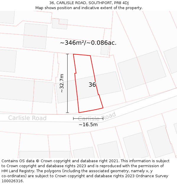 36, CARLISLE ROAD, SOUTHPORT, PR8 4DJ: Plot and title map