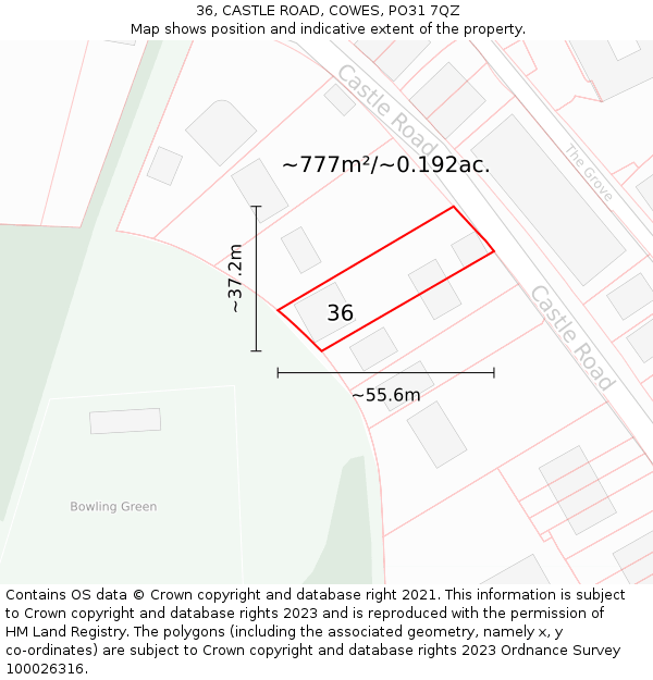 36, CASTLE ROAD, COWES, PO31 7QZ: Plot and title map